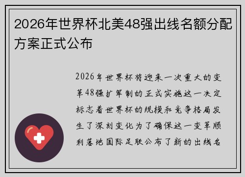 2026年世界杯北美48强出线名额分配方案正式公布 2026年世界杯北美48强出线名额分配方案正式公布